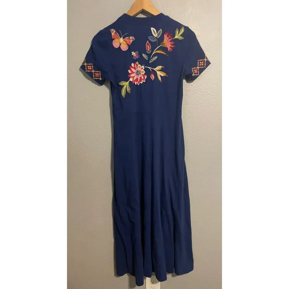 Johnny Was Gracey Crew Neck Swing Dress Womens XXS Embroidered Floral Butterfly - Picture 4 of 10
